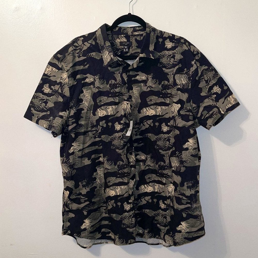 New Look Men's Leafy CA Short Sleeve Shirt, 3XL